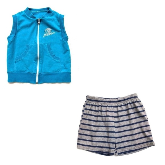 ⭐️ 5 for $25 A Set of Carter’s Striped Blue & Grey Shorts & Blue Vest Size 3 T - Picture 1 of 11